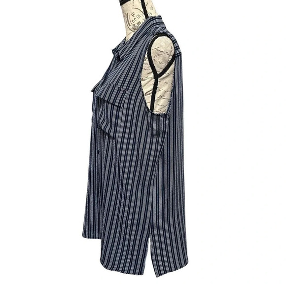 Adrianna Papell Striped Button Front Sleeveless Top Size Large - Picture 3 of 6